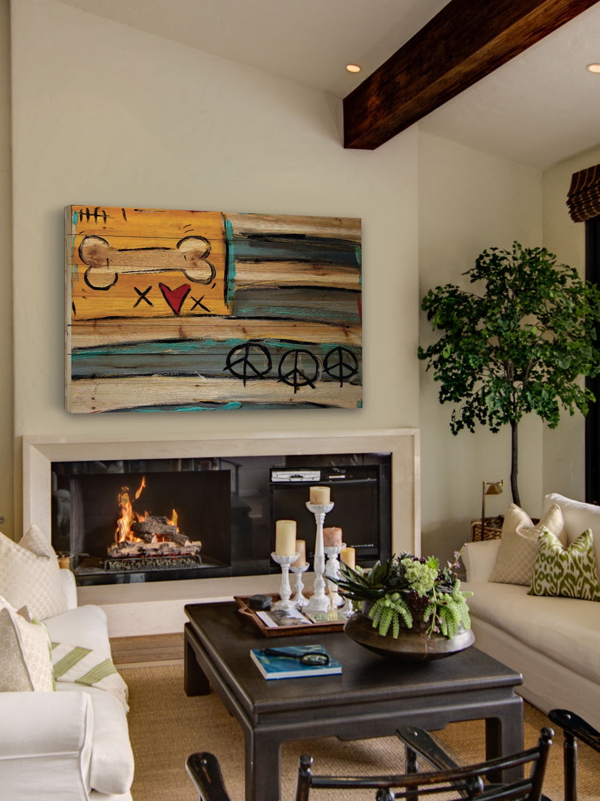 Marmont Hill "Peace Bone Flag" by Tori Campisi Painting Print on Natural Pine Wood