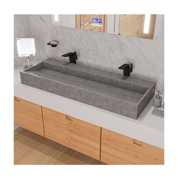 HomeStock Vibes 48" Solid Concrete Gray Matte Trough Sink - Durable Concrete, Spacious Design, Easy Maintenance with Modern Gray Matte Finish for Stylish Bathrooms