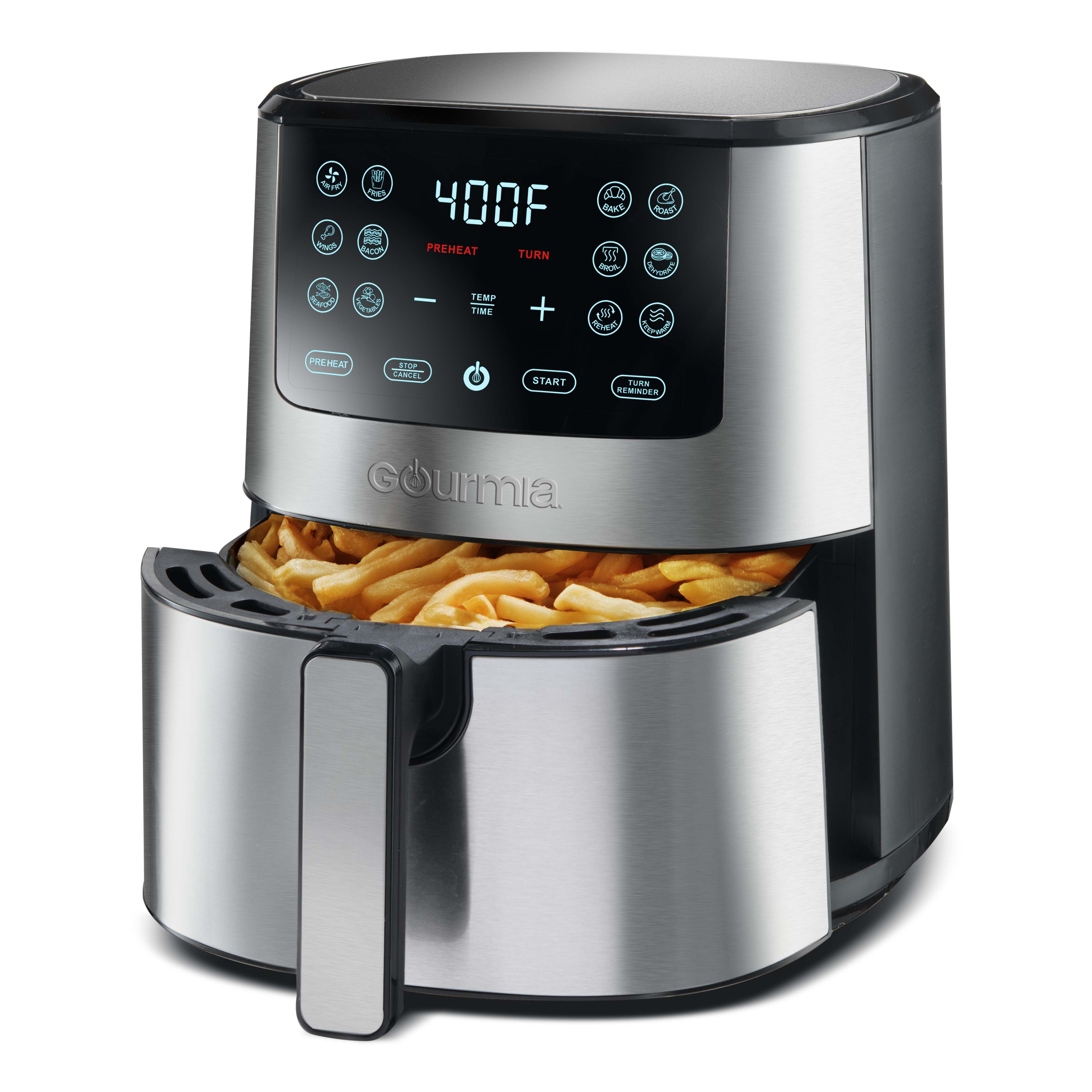 Gourmia 4-Qt Digital Air Fryer with Guided Cooking, Easy Clean, Stainless  Steel, 12.5 High, New 