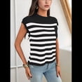 thumbnail image 4 of Suéter Informal de Cuello Redondo y Rayas con Aguja Gruesa para Mujer, Negro, Talla L, 4 of 7