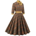 thumbnail image 4 of Njagoc3 Womens Long Sleeve Plaid Fit & Flare Dress, Vintage Casual Gown, Fall Party & Daily Wear, 4 of 5
