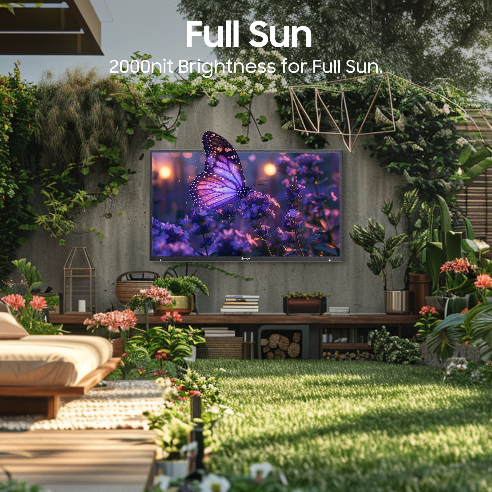 SYLVOX 65 inch Outdoor Smart TV, 2000 Nits 4K UHD HDR 10 IP56 Waterproof Google Television with Dolby Atmos, Voice Remote,Chromecast, Pool Pro 3.0