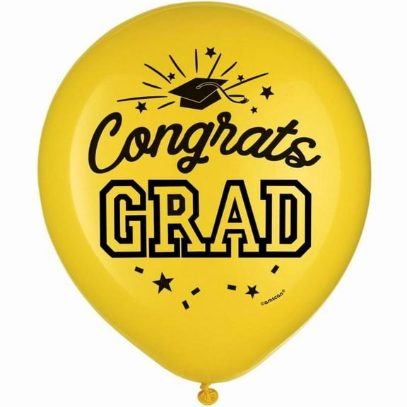 Graduation Yellow 12-inch Latex Balloons 15 Per Pack
