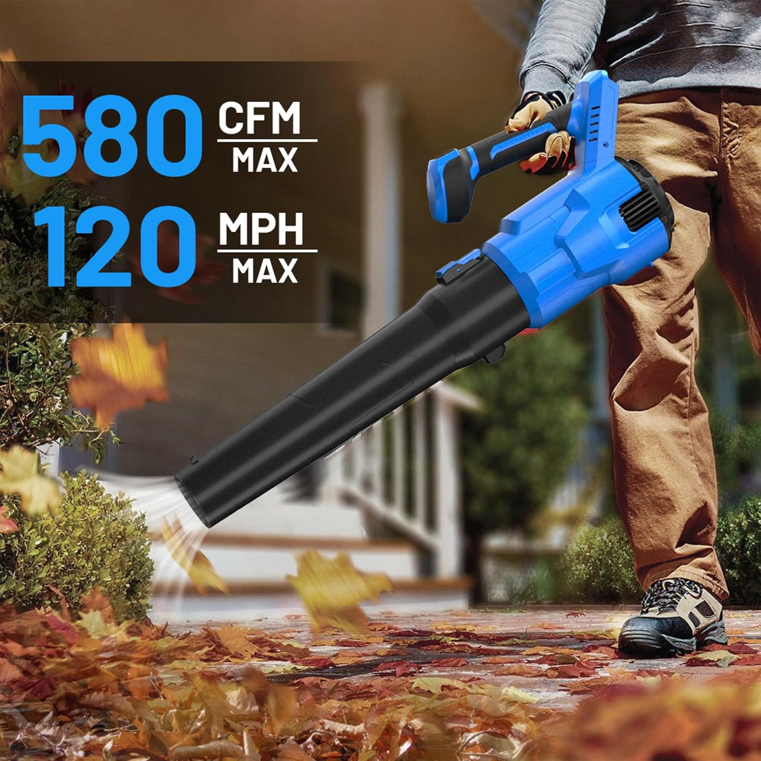 Azzunox Leaf Blower 580CFM 120MPH, Cordless Brushless Motor with 2 X 4.0Ah Batteries and Fast Charger 3 Speed Mode for Lawn, Patio & Dust Cleaning
