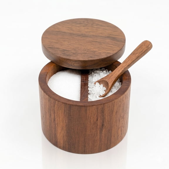 Kabuer Salt Cellar Box with Swivel Lid and Spoon, Dual Compartment Spice Container for Seasonings