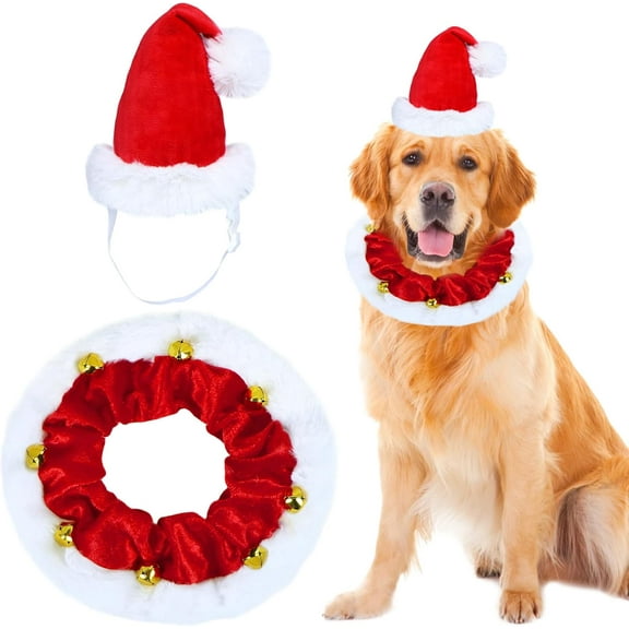 Dalrosia Dog Santa Hat Christmas Collar with Bells Ornaments Holiday Outfit Costume Clothes for Small Medium Large Dogs Pets