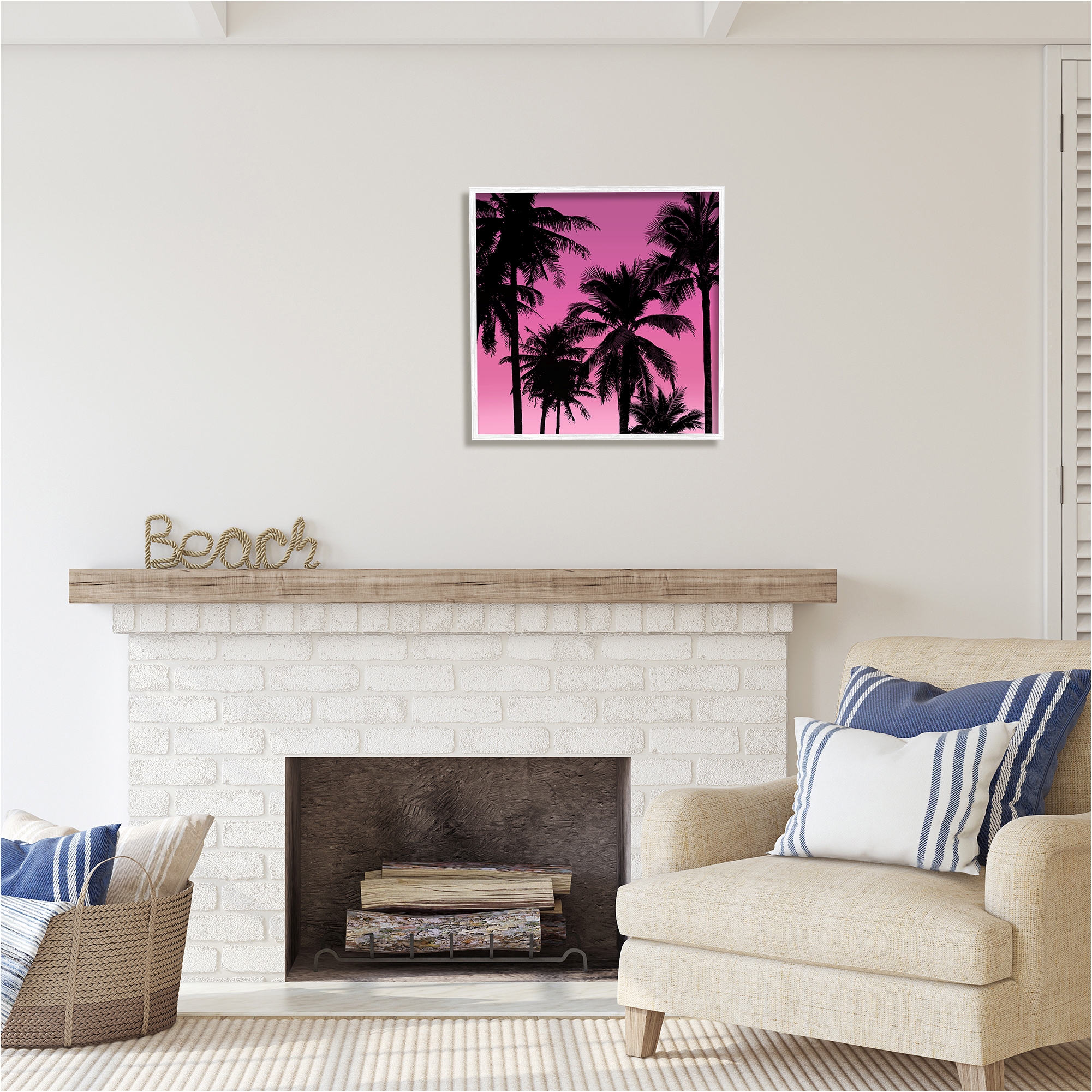 Stupell Industries Tropical Pink Palms Botanical & Floral Painting White Framed Art Print Wall Art, 24 x 24