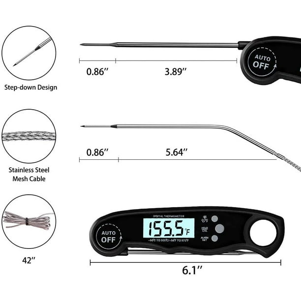 Flamen Digital Meat Thermometer, 2 in 1 Dual Probe Food Thermometer with Backlight, Temperature Alarm, Waterproof Instant Read Meat Thermometer¡