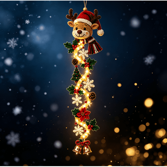 Light-Up Glowing Christmas Door Hanger, Lighted Festive Wall Hanging, Warm Glowing Seasonal Decor