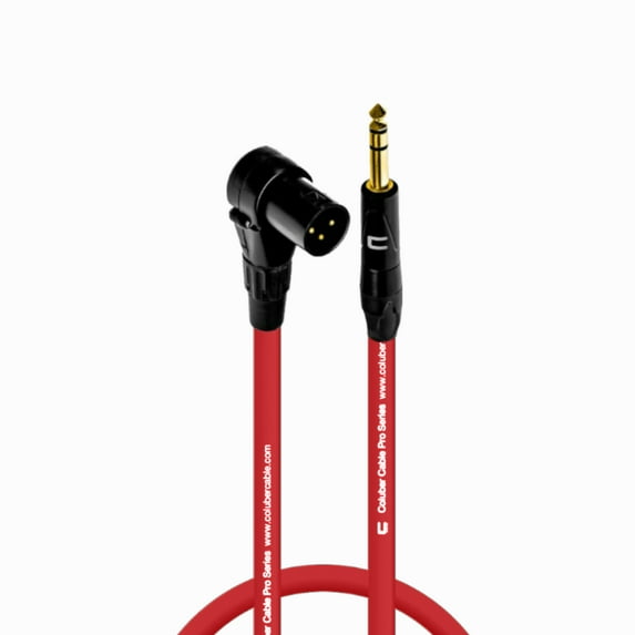 Right Angle XLR Male to 1/4" TRS Male - 1 Feet - Red - Pro 3-Pin Microphone Connector for Powered Speakers, Audio Interface or Mixer for Live Performance & Recording
