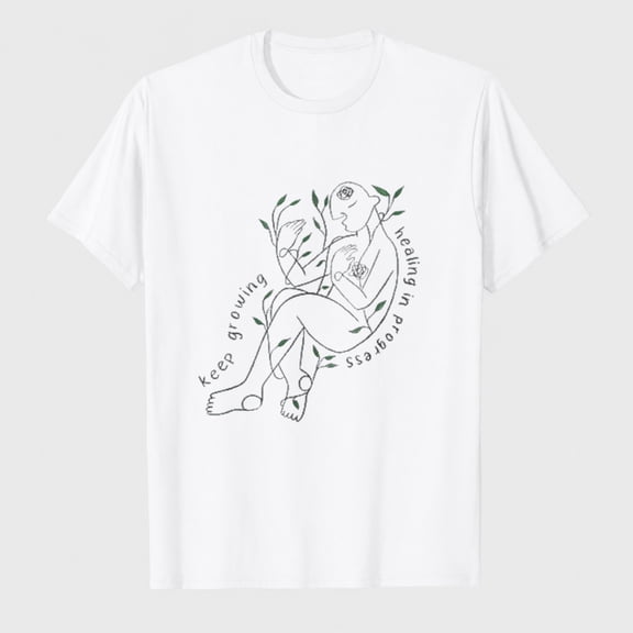 Women's Keep Growing Line Art Graphic T-Shirt, Self Care Floral Casual Short Sleeve Tee