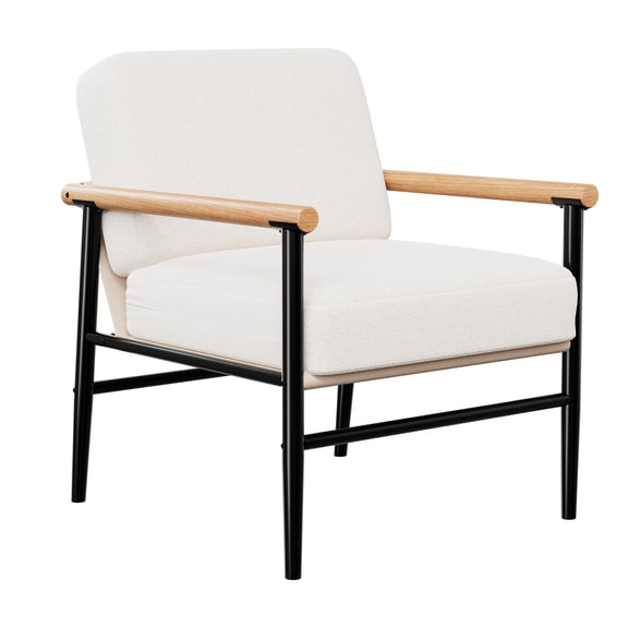 Set of 2 Modern Beige Sherpa Accent Armchairs – Upholstered Lounge Chairs with Thick Cushions and Sturdy Iron Frame – Comfortable Single Sofa Chairs for Living Room or Bedroom
