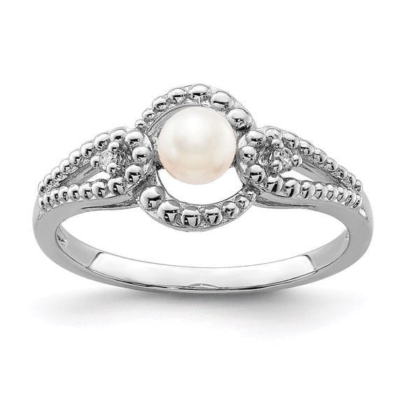 Auriga Fine Jewelry 925 Sterling Silver Pearl and Diamond Ring Size- 7 for Women