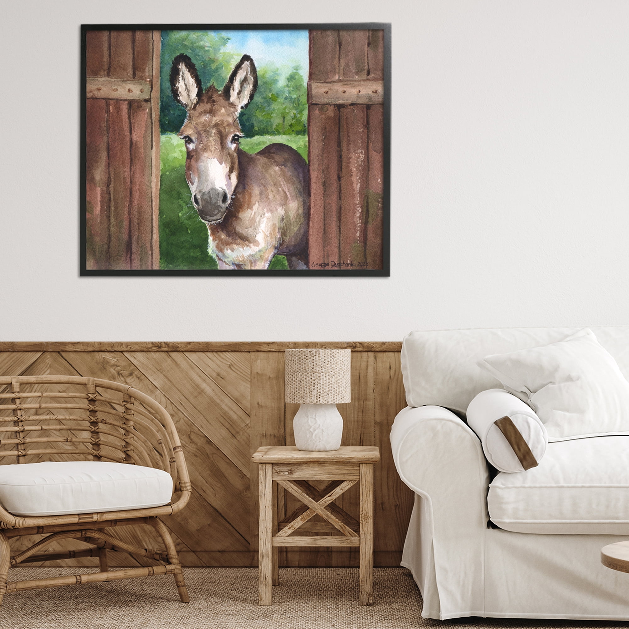 Stupell Industries Donkey in Wooden Gate Black Framed Giclee Art, design by George Dyachenko