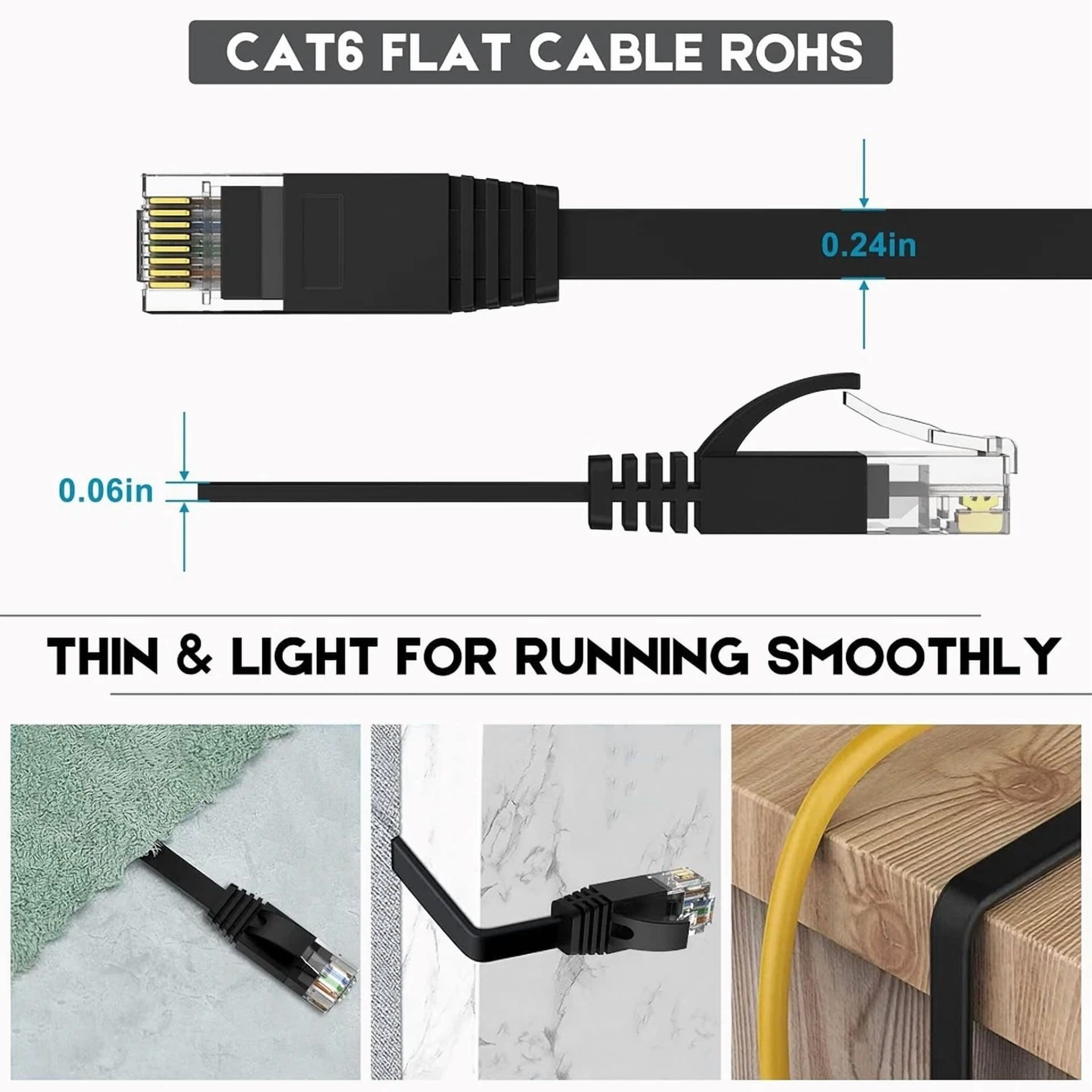 BUTTERFLY- Cat 6 Ethernet Cable 3Ft 5 Pack High Speed Flat Network With 3Ft, Black