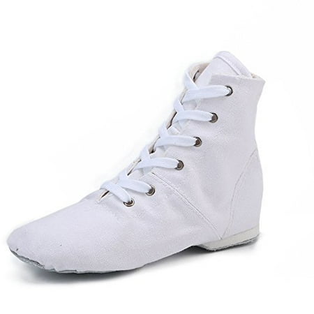 

Womens Canvas Over The Ankle Jazz Dance Boots Lace-up Ballroom Modern Dance Shoes(5.5 White)