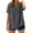 Dark Gray, variant on Women's Plus Size Solid Color V Neck Cotton Linen Button Down Shirt, Short Sleeve Casual Blouse, Lightweight and Breathable Top for Summer Daily Wear Grey L