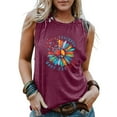 thumbnail image 2 of Womens T Shirts Trendy Sunflower Graphic Tees Navy Sleeveless Peace Sign Loose Tank Tops Red Fashion Casual Blouses L, 2 of 6