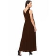 thumbnail image 3 of eloria Women's Georgette Summer Casual Pleated Design V Neck Sleevless A Line Long Dress, Color : Dark Brown | Size : M, 3 of 5
