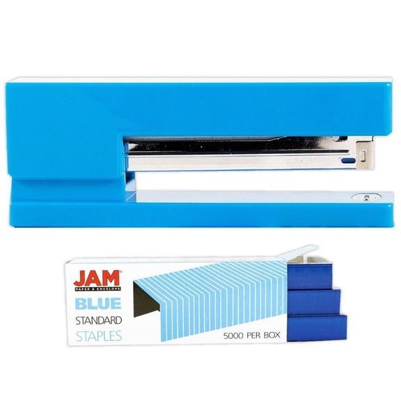 JAM Paper Office & Desk Set, Blue, 2/Pack, 1 Stapler & 1 Staples