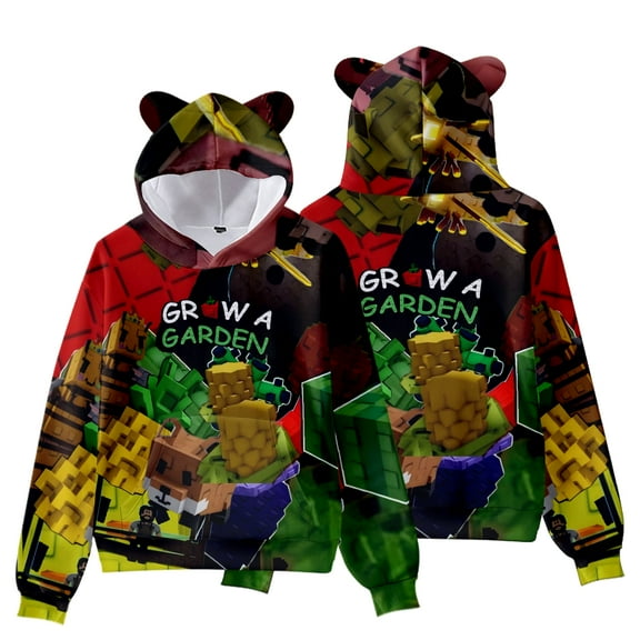 Boys Grow A Garden 3D Figure Printed Sweatshirt Kids Grow A Garden Cat's Ear Shaped Hoodie