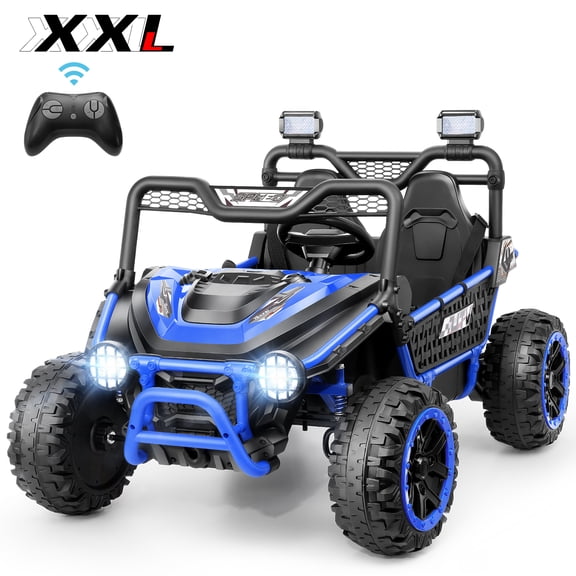 Funcid 24V Ride on Toys, 2-Seater Ride on cars with Remote Control, Metal Frame, Electric Car for Kids, Power UTV Wheels with Key Start, Storage Bag, Bluetooth, Music, Spring Suspension Blue