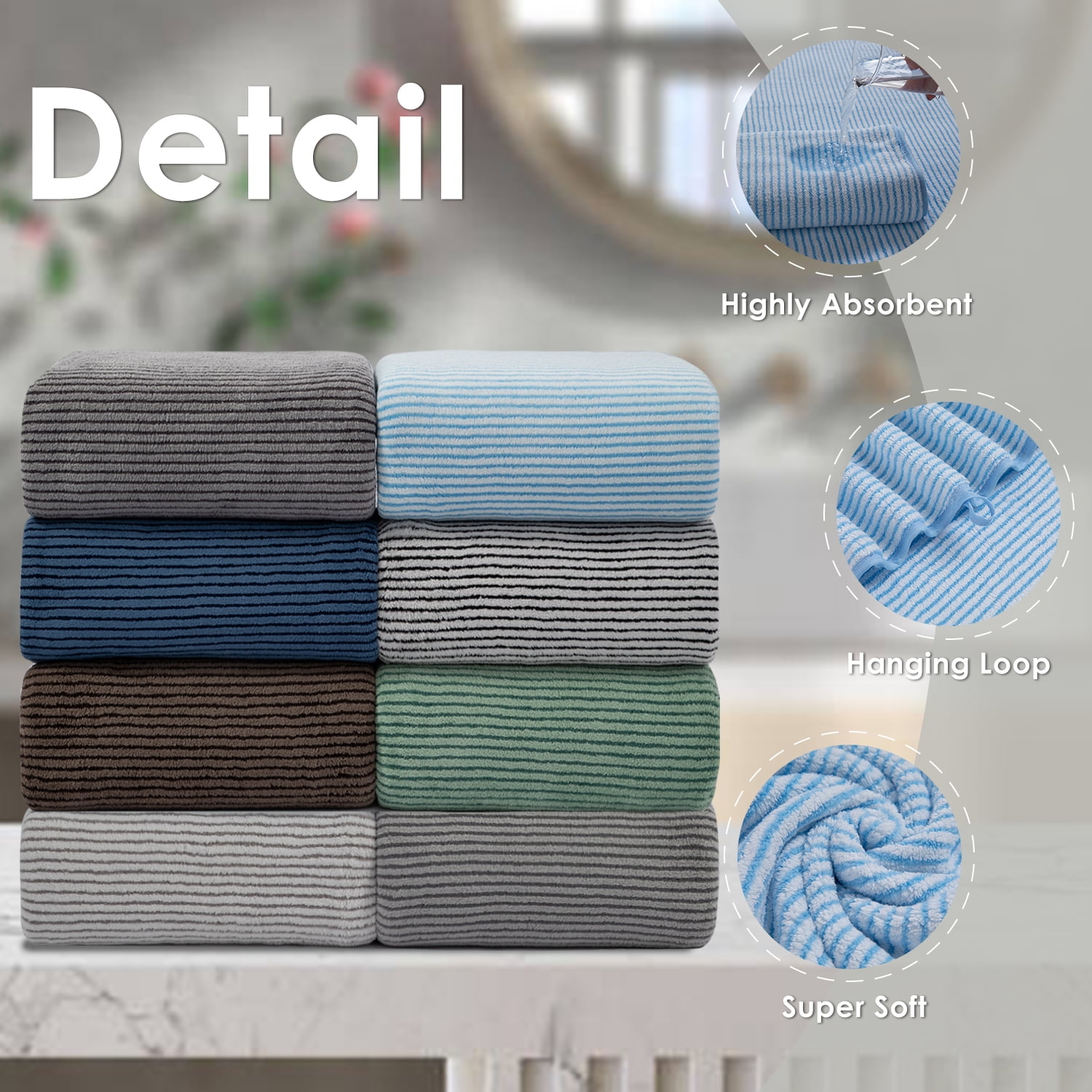 Smuge 4 Pack Large Bath Towels 35 x 70 Inches, 100% Microfiber Ultra Soft Extra Large Bath Towel Set Oversized Bathroom Towels for Bathroom Kitchen Spa Hotel Gym (Blue White)