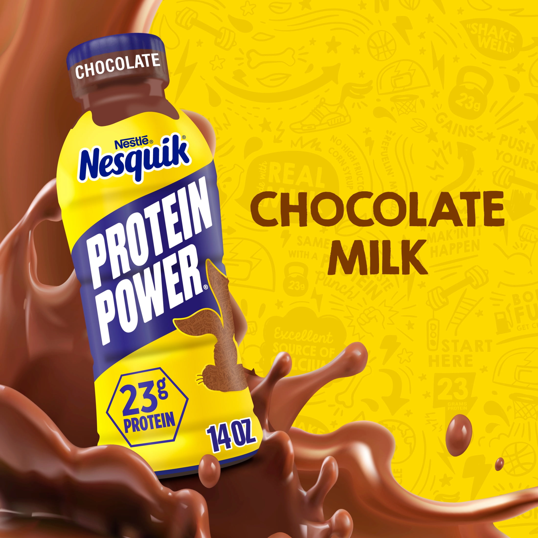 Nesquik Protein Power, Chocolate Protein Milk Beverage, 23g Protein per Bottle, Ready to Drink, 14 oz Bottle 14 fl oz