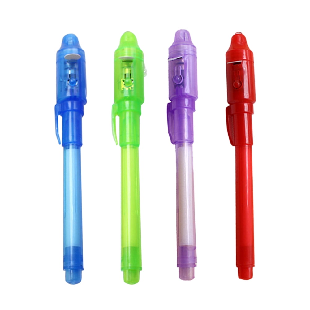Directglow 12 Invisible Ink Markers & 4 UV LED Lights Ultraviolet Blacklight Pens Blue Red Yellow Assorted