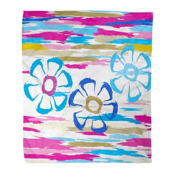 SIDONKU Throw Blanket 50x60 Inches Blue Retro Abstract Flower Colorful Vintage Affection Beautiful Beauty Blossom Warm Flannel Soft Blanket for Couch Sofa Bed