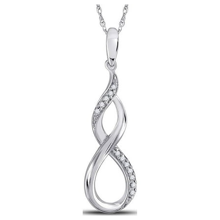 Sterling Silver Womens Round Diamond Vertical Infinity Pendant 1/20 Cttw