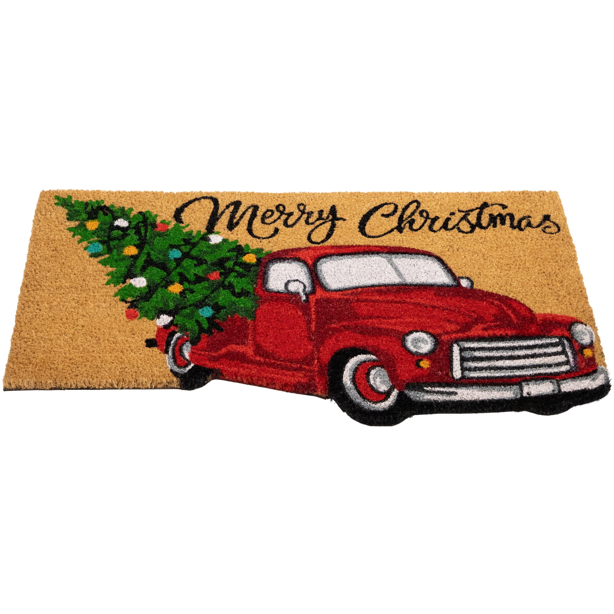 Northlight Red and Green Vintage Truck "Merry Christmas" Outdoor Natural Coir Doormat 18" x 30"