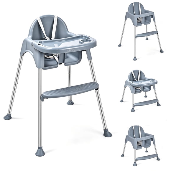 2 in 1 Convertible Baby High Chair, Portable Toddler Feeding Chair with Adjustable Removable Tray&Non-Slip Foodpad, 5-Point Safety Harness for Infants to Toddlers