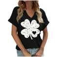 thumbnail image 3 of Ounisa St Patrick's Day V Neck Shirts for Womens Irish Shamrock Graphic Tee Funny Lucky Heart Printed Short Sleeve Shirts Tops, 3 of 4