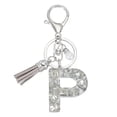 thumbnail image 1 of Llave inicial Uxcell con borlas y perla, llavero de letra alfabética brillante P, llaveros de rhinestone con anillo para llaves, bolsos, carteras, llaves de coche, taza, plata, 1 of 7