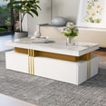 thumbnail image 2 of Noble House Modern Coffee Table,Marble Pattern High-Gloss Top,White, 2 of 7