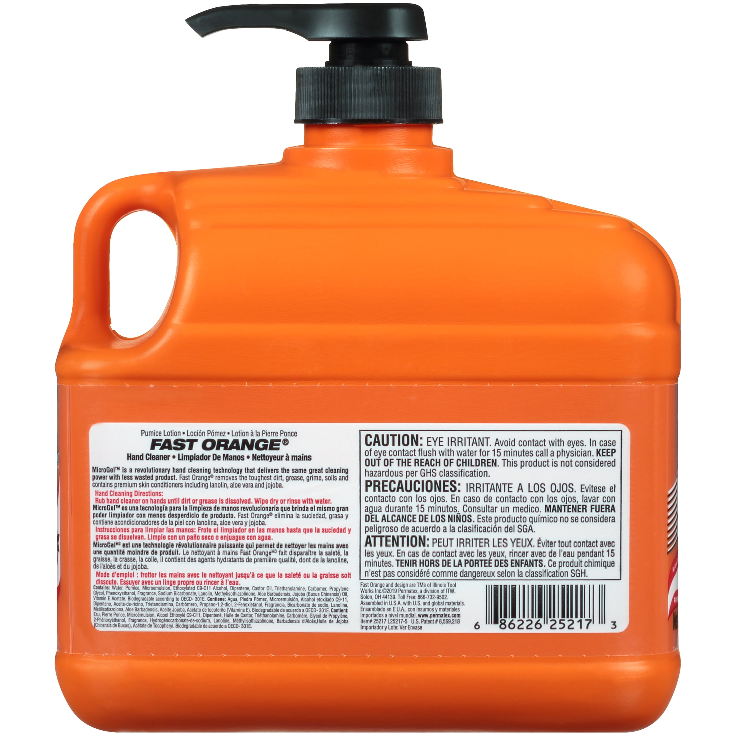 Fast Orange Pumice Lotion, Heavy Duty Hand Cleaner, Natural Citrus Scent,  Waterless Cleaner For Mechanics, Strong Grease Fighter, 1/2 Gallon - 25217
