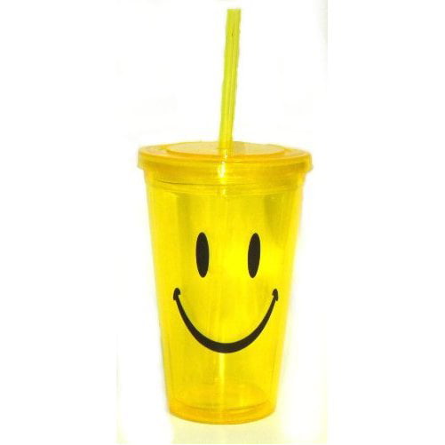 Spoontiques Smiley Face Clear Acrylic Cup with Straw & Lid