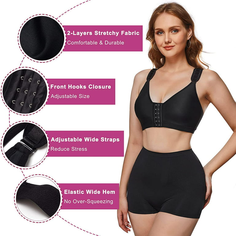 Gotoly Women Post Surgery Bra Front Closure Sport Bra Removable Pads  Wirefree(Black 3X-Large) 