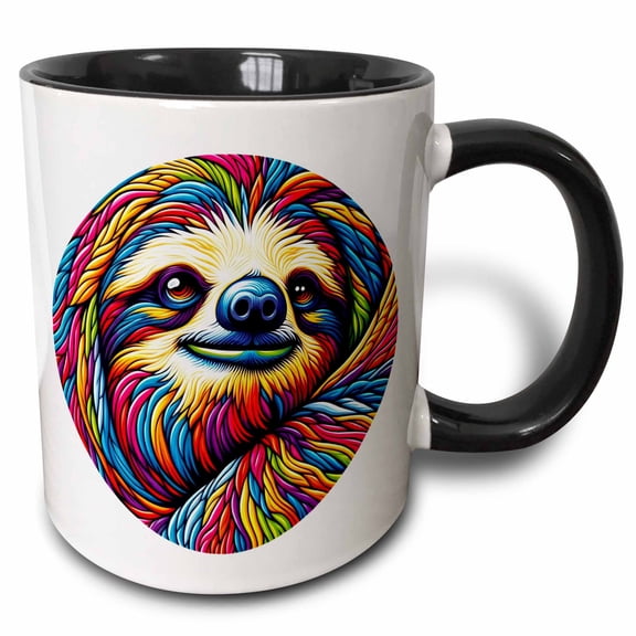 3drose, Colorful Pop Art of a Sloth, 15oz Two-tone Black Mug