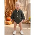 thumbnail image 4 of Loicainy Infant Baby Boy Fall Collared Romper 3 6 12 18 Months Ribbed Half Button Up Long Sleeve Bodysuit, 4 of 9