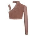 thumbnail image 4 of Manyakai Kids Girls Shiny Rhinestone Jazz Latin Modern Lyrical Dance Crop Tops Irregular Shoulder Dusty Pink 12, 4 of 7