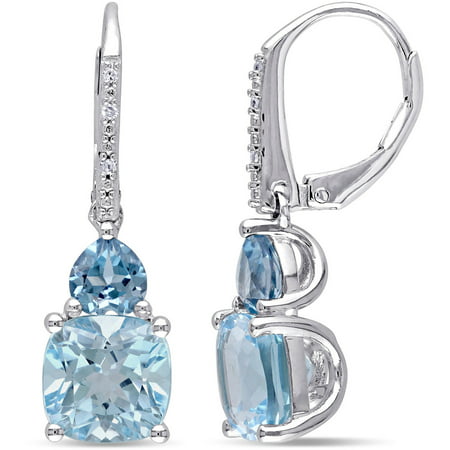 Tangelo 6 Carat T.G.W. Sky and London Blue Topaz with Diamond-Accent Sterling Silver Leverback Dangle Earrings