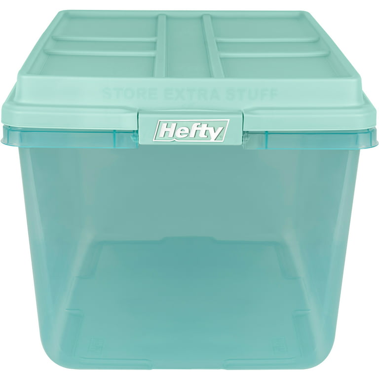 Hefty 72 QT HI-RISE Clear Plastic Storage Bin in Jade Dust Tint
