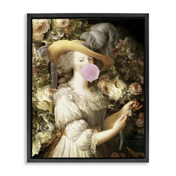 Stupell Industries Renaissance Lady & Gum People Painting Black Floater Framed Canvas Art Print Wall Art, 17 x 21