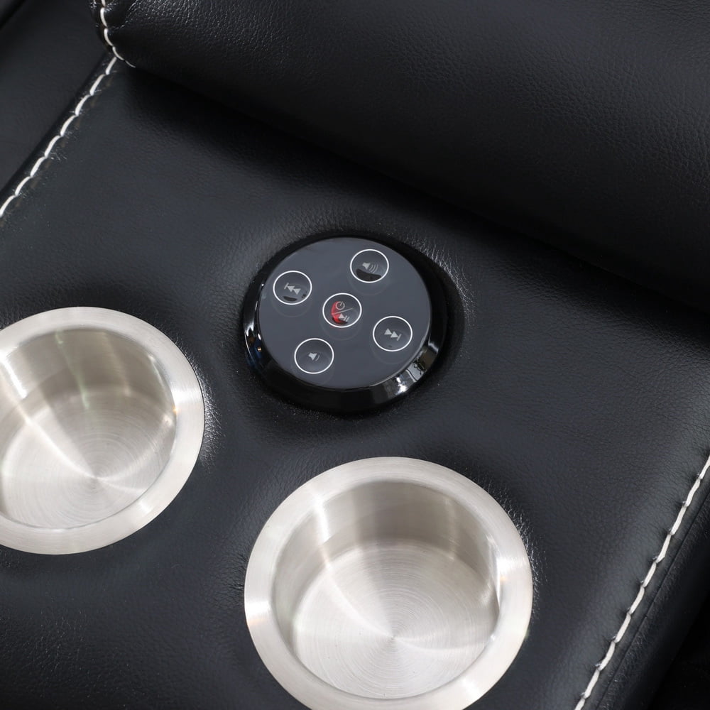 Gewnee 2-Seat Technical Leather Power Reclining Loveseat with LED Strip, Bluetooth Speakers, USB Charging, Cup Holders and Storage, Black