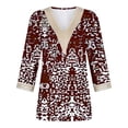 thumbnail image 5 of Dreluolixuan Womens Casual Tops 3/4 Sleeves Tees V Neck Blouses Graphic Vintage Shirts Lace Trim Patchwork Pullover Casual Summer Vacation 2024 Fashion Trendy Clothing Red XL, 5 of 5