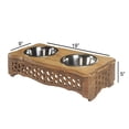 thumbnail image 5 of LR Home Handmade Wood Elevated Double Pet Feeder with Geometric Honeycomb Cutouts , 19" x 9.5" x 5", Brown, 5 of 11