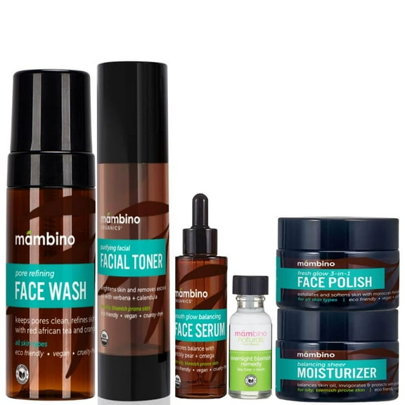Mambino Organics Fresh Face Set - Blemish Prone Skin, Blemish Remedy, Scrub, Cleanser, Toner, Moisturizer, Serum, Lip Balm