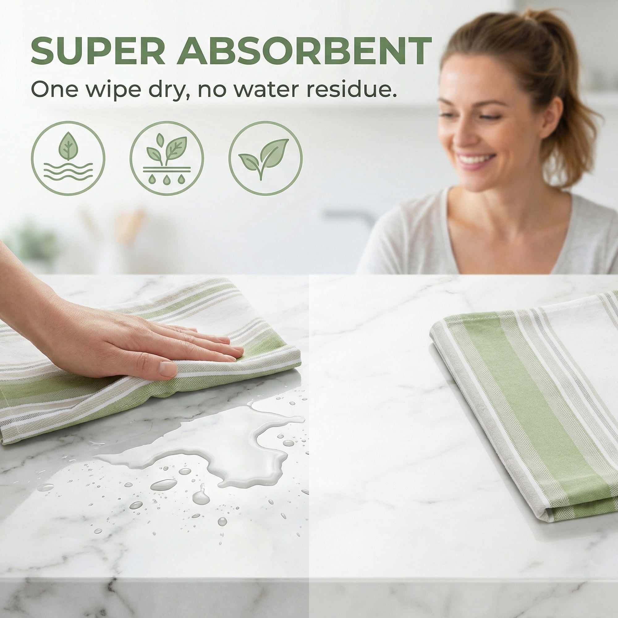 Unique Bargains Pure Cotton Striped Quick Dry Dish Cloths 4 Pack Green 26" x 18"